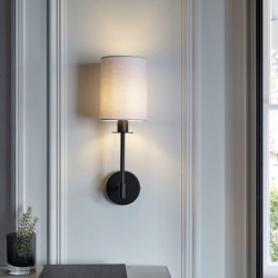 Sancerre - Matt Black Wall Lamp with Vintage White Shade