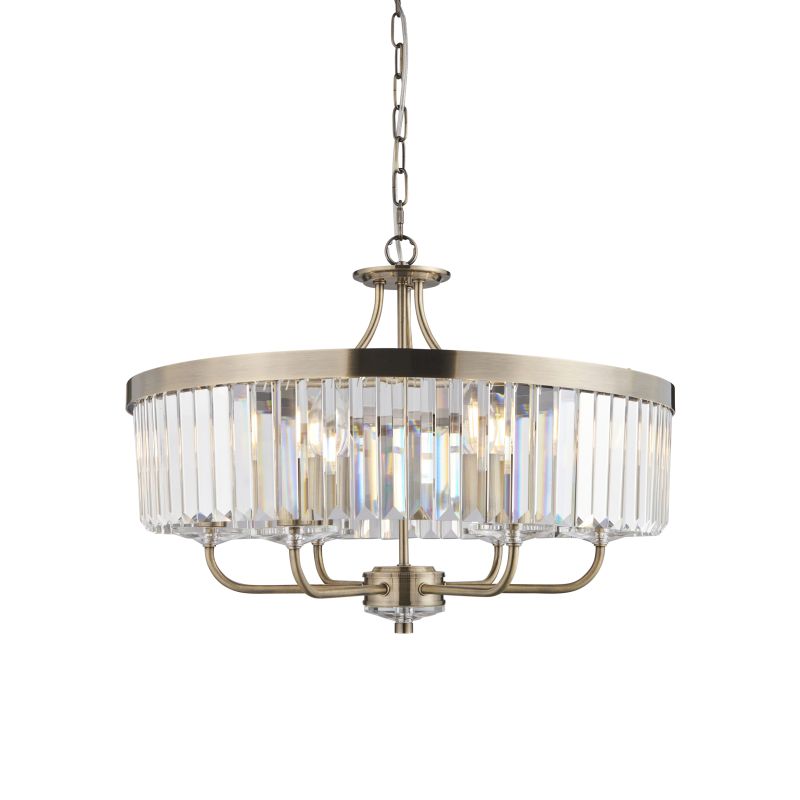 Ambience-69335 - Mephisto - Antique Brass 6 Light Pendant with Clear Crystal