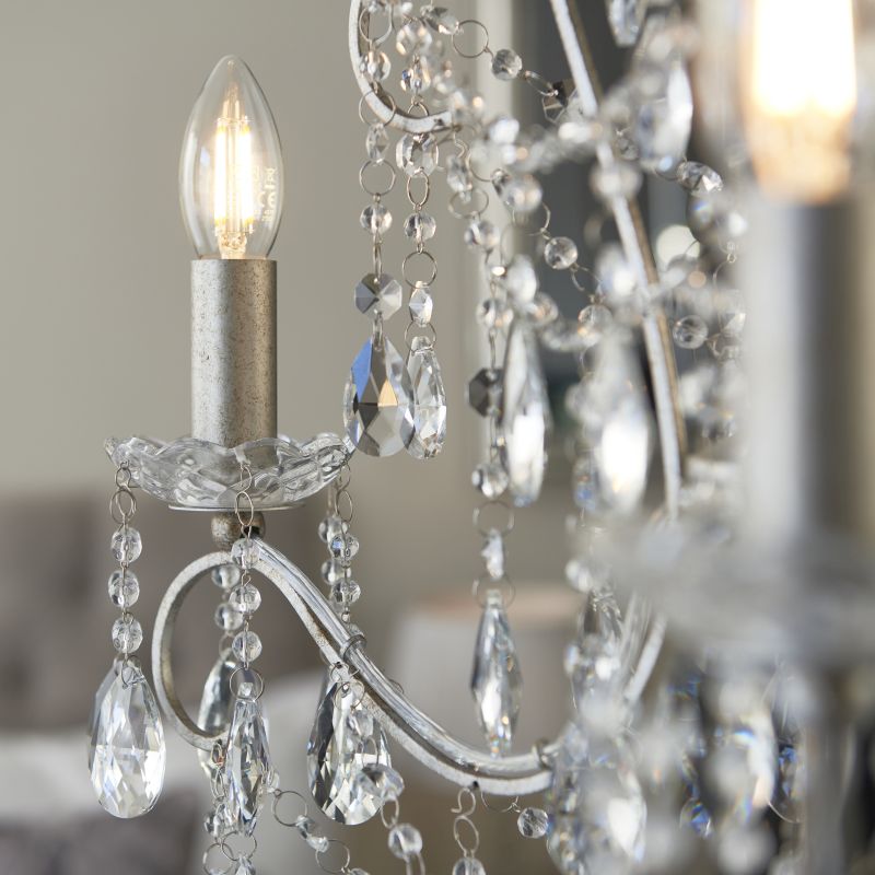 Ambience-66144 - Prime - Aged Silver 3 Light Chandelier with Crystal Droplets