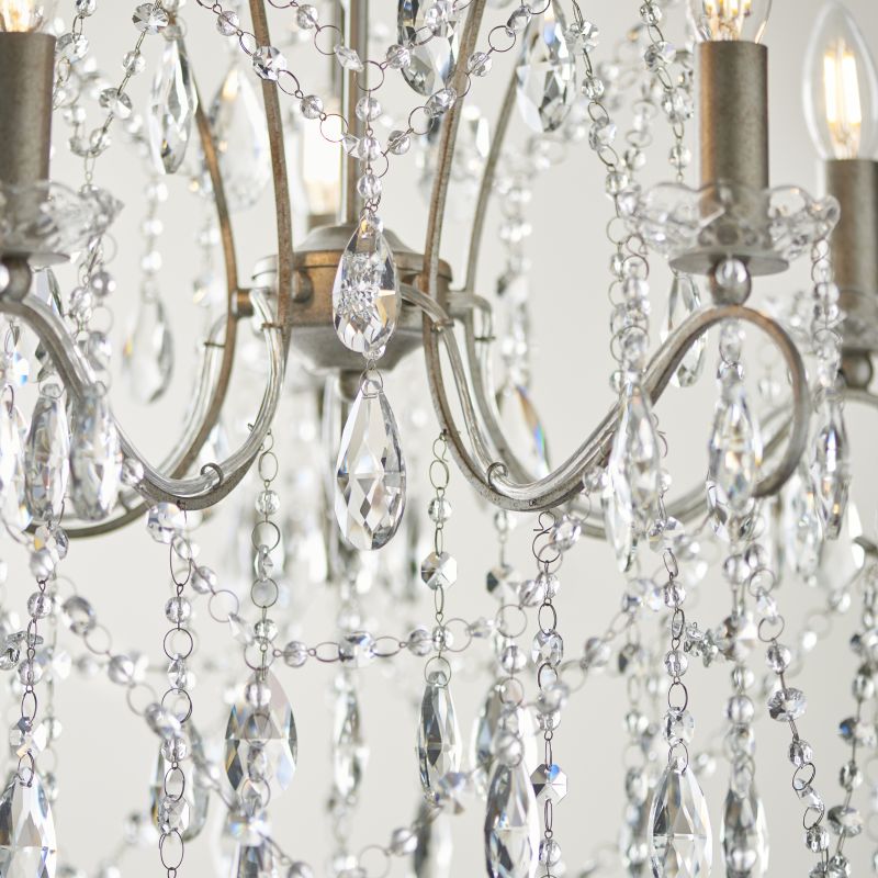 Ambience-66145 - Prime - Aged Silver 5 Light Chandelier with Crystal Droplets